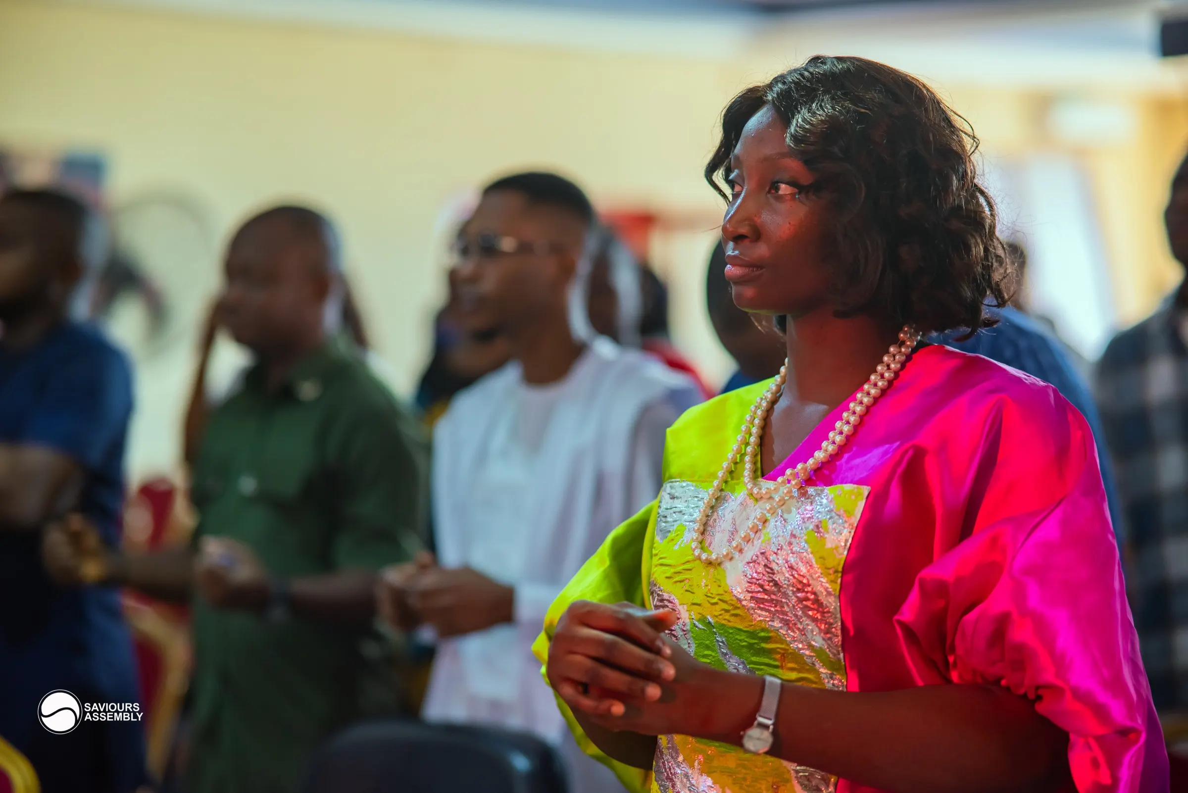 Church community members sharing a joyful moment together